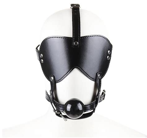 Buy Hard Plastic Ball Gag Pu Blindfold Head Harness Restraint Mask Role