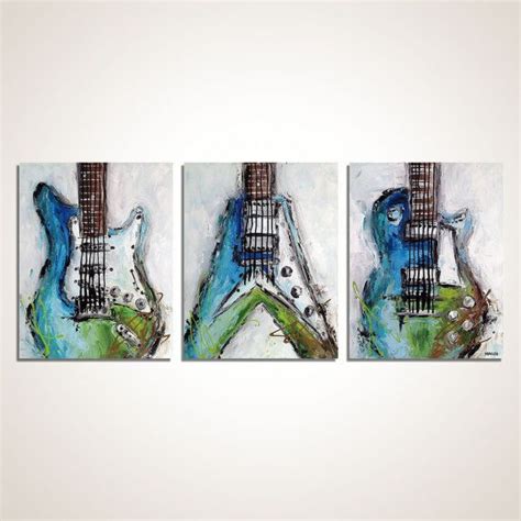 Guitar Painting Modern Guitar Art Blue And Green Les Paul Flying V