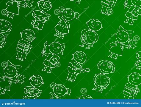Green Background With School Children Stock Vector Illustration Of