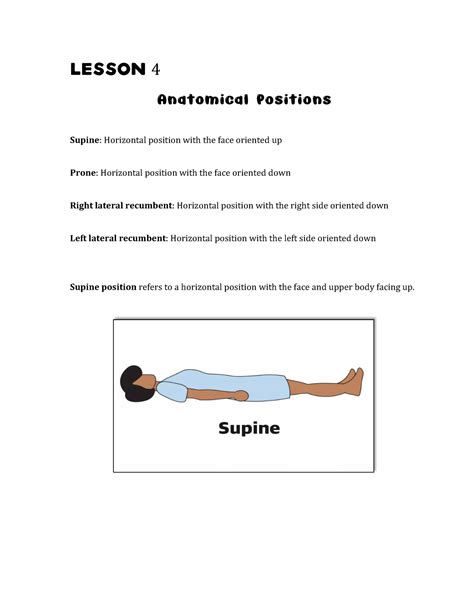 Lesson 4 Anatomical Positions Lesson 4 Anatomical Positions Supine Horizontal Position With