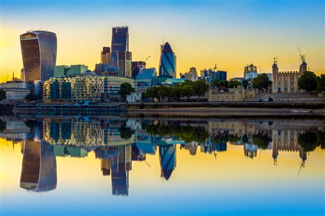 London Cityscape at Sunset with Reflection