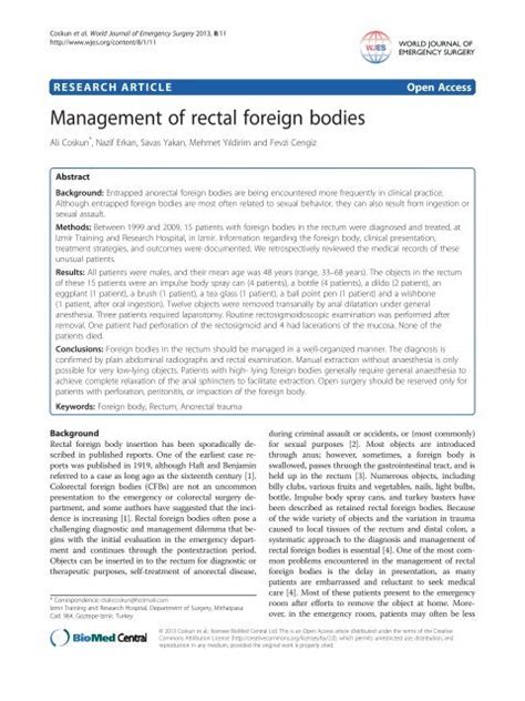 Management Of Rectal Foreign Bodies World Journal Of Emergency