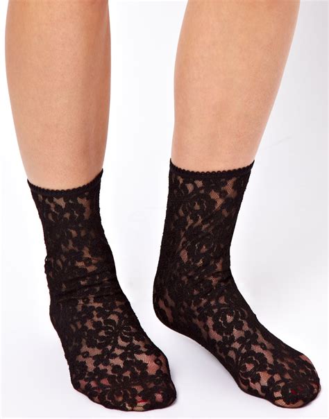 Asos Lace Ankle Socks In Black Lyst