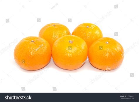 Group Five Oranges On White Background Stock Photo Edit Now 215140531