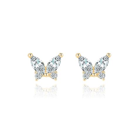 Gold Crystal Butterfly Stud Earrings Classy Women Collection