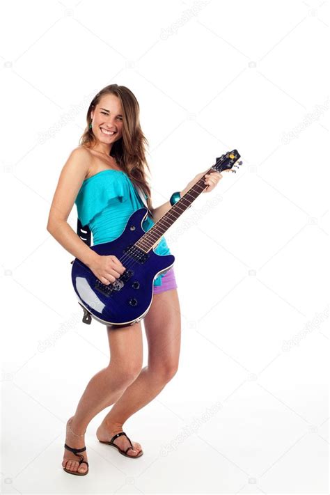 Teenage Woman Playing Electric Guitar Isolated Stock Photo By ©baranq