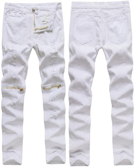 Wholesale New Mens White Ripped Jeans 100 Cotton Distressed Skinny