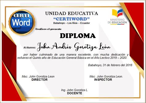 Diploma Preparatoria Editable En Word Certificados E Imprimibles En Word Kulturaupice