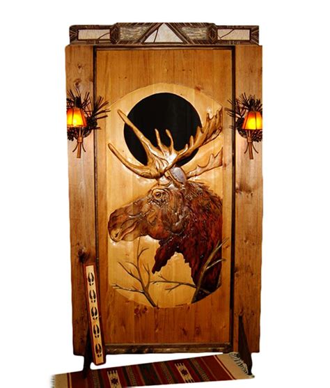 Carved Wood Door Moose Rustic Artistry