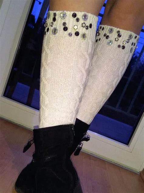 Knee High Tights Embellished With Crystals Wool Cotton Socks Etsy Cotton Socks Tights