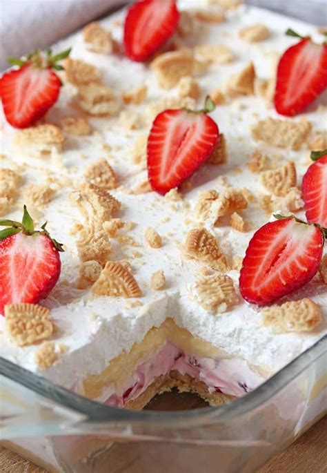 No Bake Strawberry Lush Is A Layered Dessert With Golden Oreo Crust And