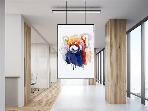 Red And Blue Watercolor Painting Of A Cute Red Panda Digital Download