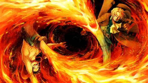 Download 2560x1440 One Piece Ace Sanji Fire Fight Wallpapers For