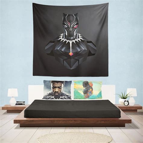 A Black Panther Wall Hanging Over A Bed
