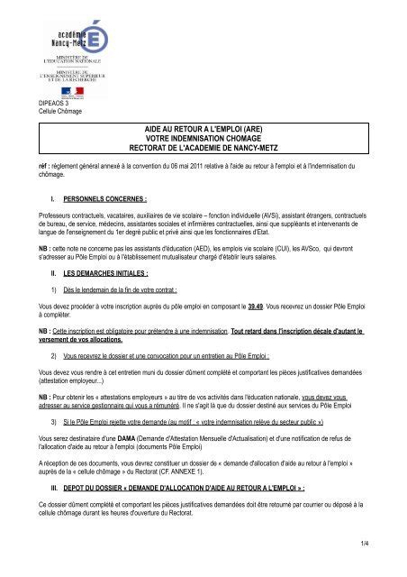 Pdf Indemnisation L Allocation D Aide Au Retour L Emploi Are Pole