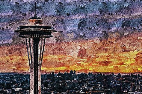 Seattle Skyline 11 Painting By Am Fineartprints Fine Art America