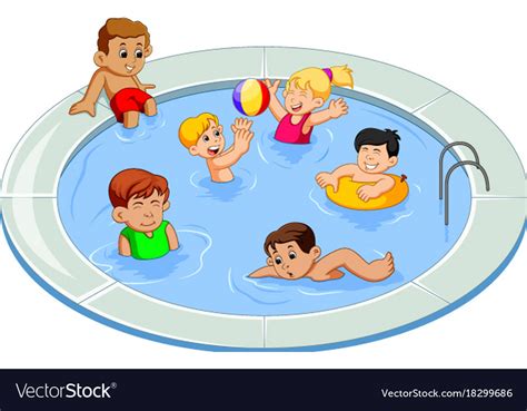 Happy Kids Playing In An Outdoor Swimming Pool Vector Image