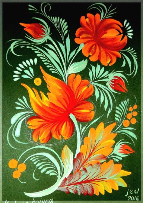 Pin By Ирина On Petrykivka Folk Art Flowers Painting Flower Art