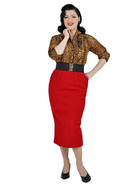 Pocket Pencil Skirt Red Boucle From Vivien Of Holloway