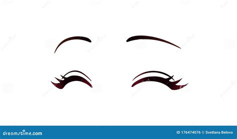 Happy Anime Style Closed Eyes Hand Drawn Vector Illustration Stock