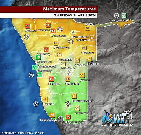 Namibia Maximum Minimum Temperatures Forecast Maps 4 Day Outlook