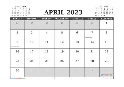 Free Printable April 2023 Calendar 12 Templates Calendar Printables