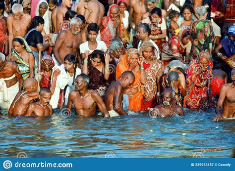 Hindu Pilgrims Bathe In The Ganges Editorial Photography Image Of