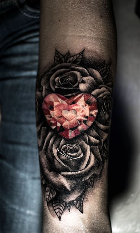 Rose Heart Diamond Tattoo Diamond Tattoos Rose Tattoos Body Art
