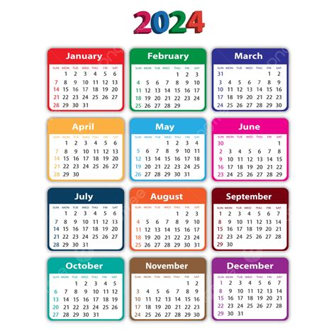 Calendario 2024 En Varios Colores Vector Png Dibujos 2023 Calendario