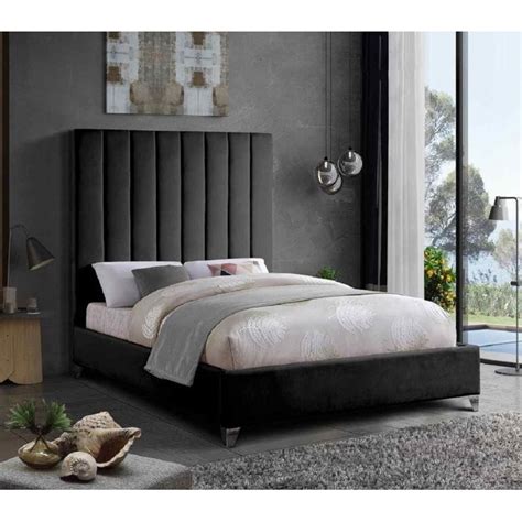 Amari Black Plush Velvet Bed Bedroom Furniture Beds Modern Beds
