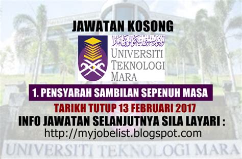 Universiti teknologi mara (uitm;mara university of technology) is a public university with its main campus located in shah alam, selangor, malaysia. Jawatan Kosong Sebagai Pensyarah Sambilan di UiTM - 13 ...