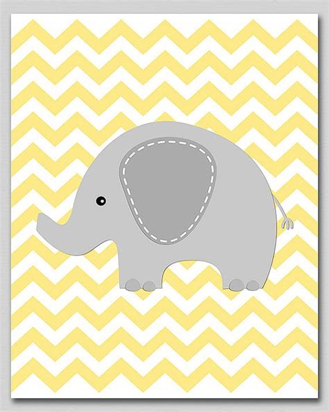Grey And Yellow Elephant Print Neutral Gender Wall Art Print Nursery