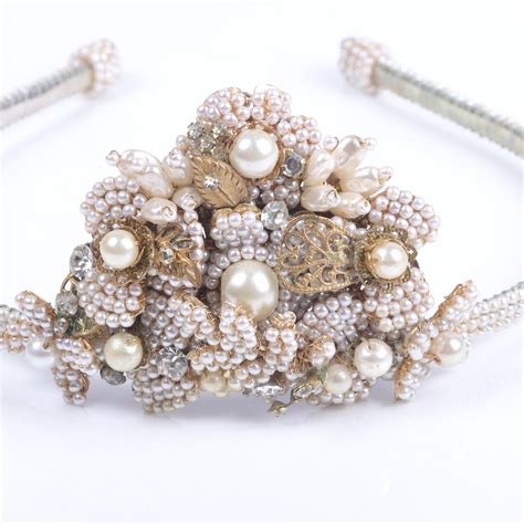 Lot Miriam Haskell Seed Pearl Tiara Crown With Gold Tone Leaves