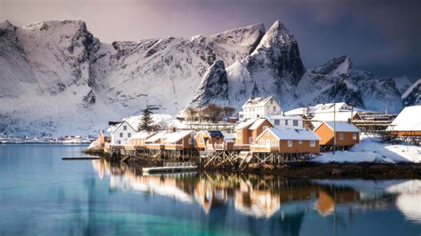 Photos Lofoten Norway Mountains Coast Cities Building 1920x1080