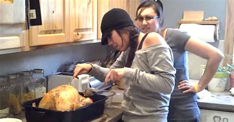 she starts to take the stuffing out of a turkey what she finds yikes