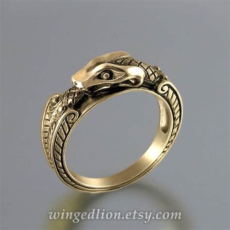 Ouroboros 14k Yellow Gold Mens Ring By Wingedlion On Etsy