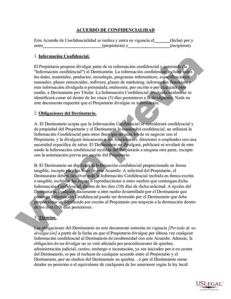 Acuerdo De Confidencialidad Para Empleados Acuerdo Confidencialidad Us Legal Forms