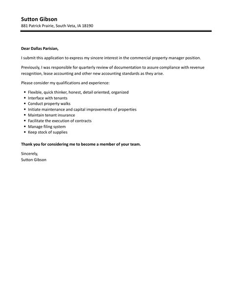 Commercial Property Manager Cover Letter Velvet Jobs