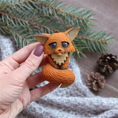 Wooden Fox Ornament Christmas Tree Toy Wood Carving Wooden Etsy