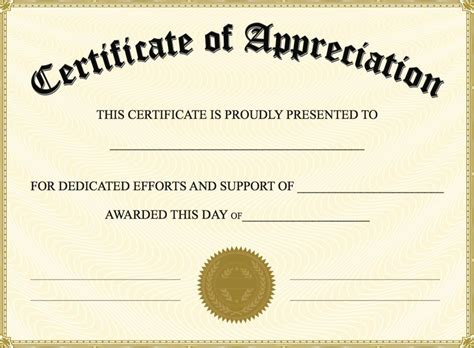 Free Printable Blank Certificates Of Appreciation