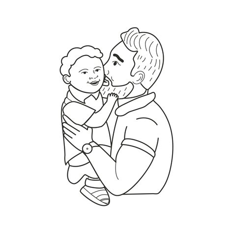 Father and his child. Dad holds the baby in his arms and kisses him