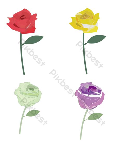 4 Color Single Rose Flower Vector Png Images Ai Free Download Pikbest