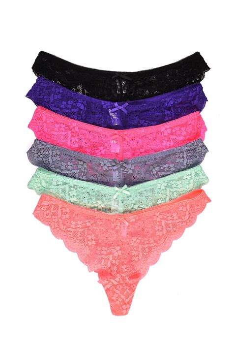 6 Pack Of Lace Thong Panties Sexy Underwear Several Colors And Patterns