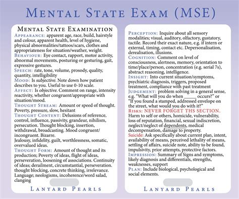 Mental State Exam Mse Lanyard Reference Card