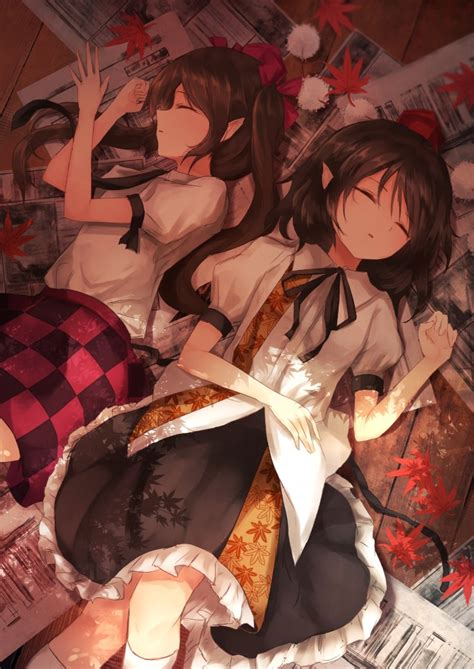Wallpaper Shameimaru Aya Touhou Himekaidou Hatate Ribbons Sleeping