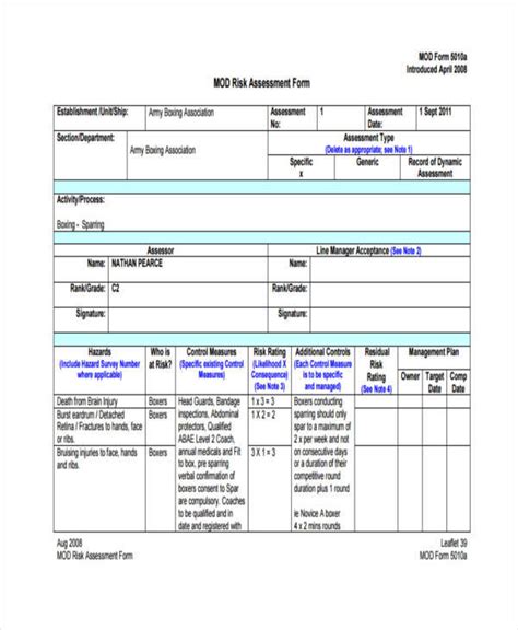 Free 37 Risk Assessment Forms In Pdf Ms Word Riset