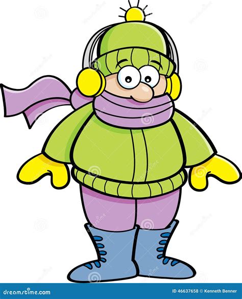 Cartoon Kid Wearing Winter Clothing Stock Vector Illustration Of
