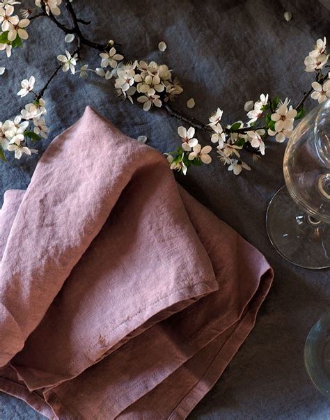 Set Of Dusty Rose Linen Napkins Romantic Summer Mood Linen