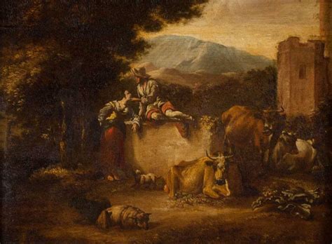 Pieter Van Der Leeuw Courting Couple With Ruins And Farm Animals