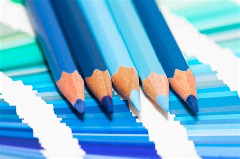 Premium Photo Blue Colored Pencils And Color Chart Of All Colors